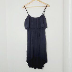 As U Wish Black Ruffle Overlay High-Low Cocktail Hem Spaghetti Strap Maxi Dress
